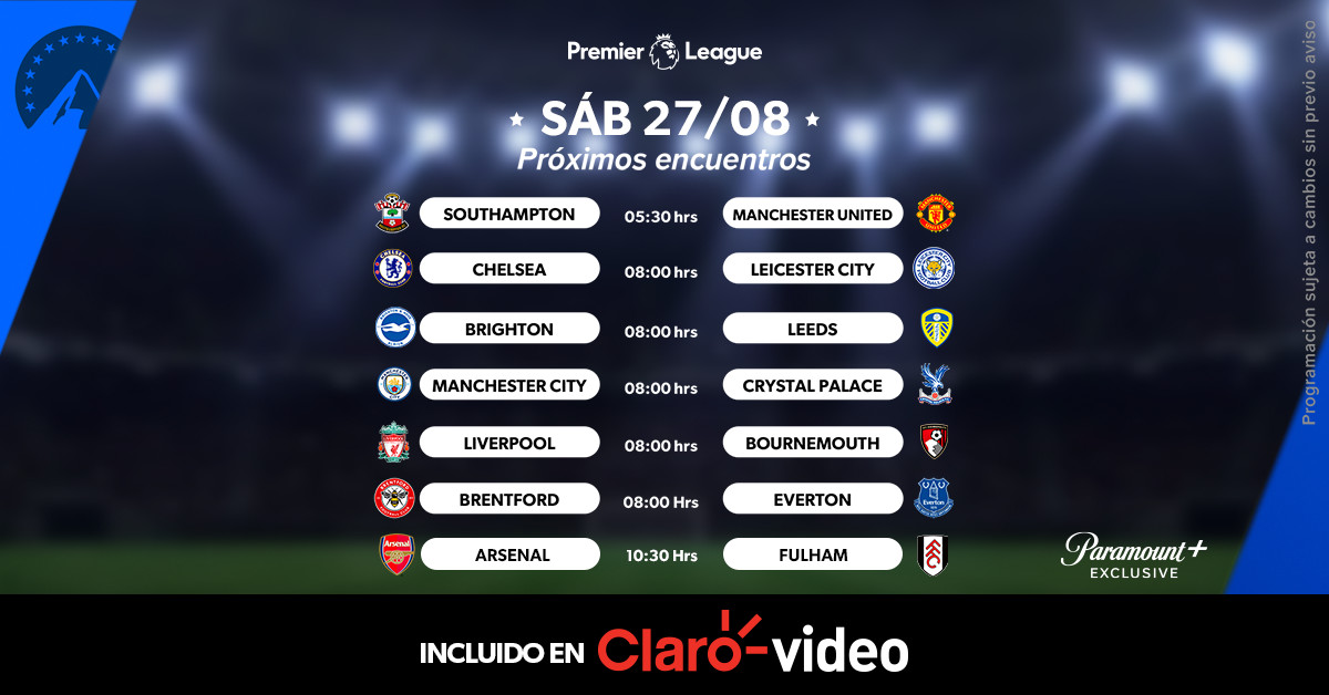 ClaroVideoCENAM's tweet photo. Disfruta los partidos de la Jornada 4 de #LaPremierEnParamount, incluido en #ClaroVideo.💻⚽

Míralo aquí 👉 https://t.co/wT4Ong2TyC 👈🖱 https://t.co/elr0myRsMX
