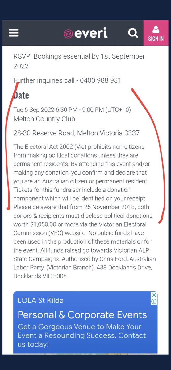sackdanandrews's tweet photo. For anyone wanting to get a glimpse or have dinner with @DanielAndrewsMP 👇 I wonder if this function will be cancelled or changed now that it’s been tweeted here 🤔 I guess we’ll find out. #sackdanandrews #dodgydan #desperatedan https://t.co/cK8tFH8y9C