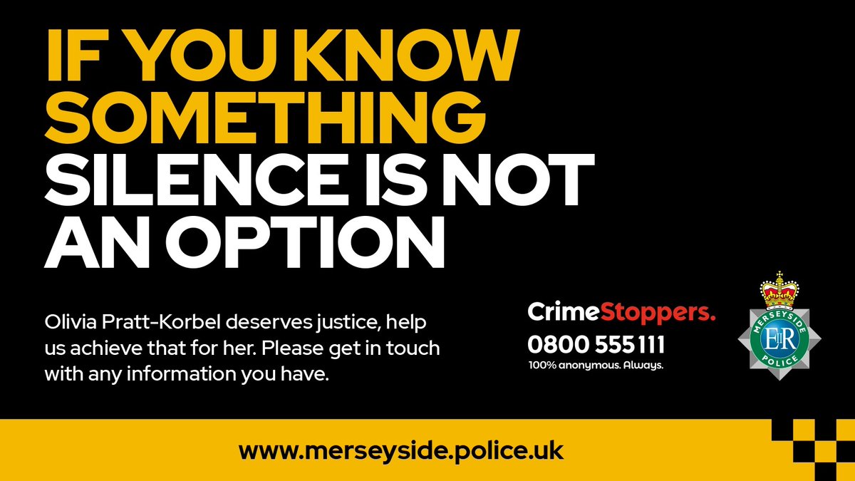 As our investigation into Olivia's murder continues we need the information to keep coming in from the public about who was involved.
If you you something that could help us get justice for Olivia and her family then tell <a href="/CrimestoppersUK/">Crimestoppers</a>
Silence is not an option.
#Olivia