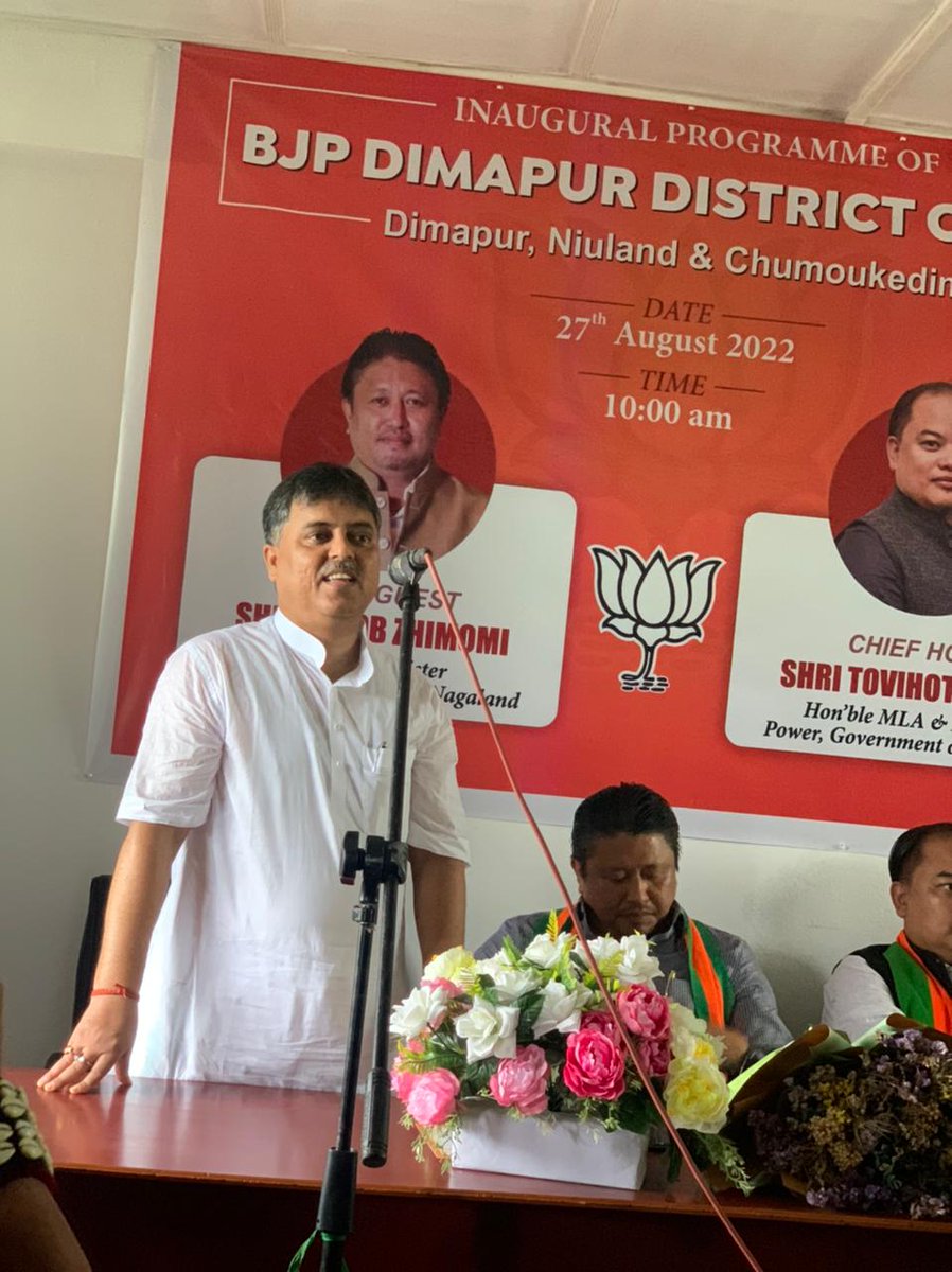 BjpDimapur's tweet photo. Today BJP Dimapur District inaugurated new District Office at Bank Colony, Dimapur in the presence of Shri.Jacob Zhimomi, Hon'ble Minister for PHED GoN as Chief Guest, Shri.H. Tovihoto Ayemi,Hon'ble MLA &amp; Advisor of Power, GoN as Chief Host of the program. https://t.co/7rnPk2F66G