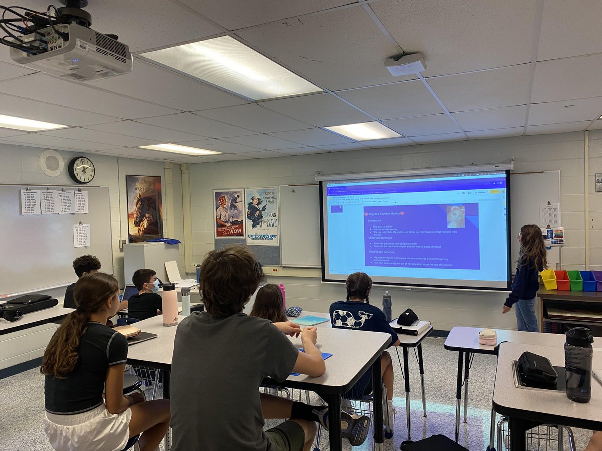 district106's tweet photo. Today in Social Studies, 8th grade students presented on pivotal moments in the lives of family or friends. https://t.co/Gc42G8bDRs
