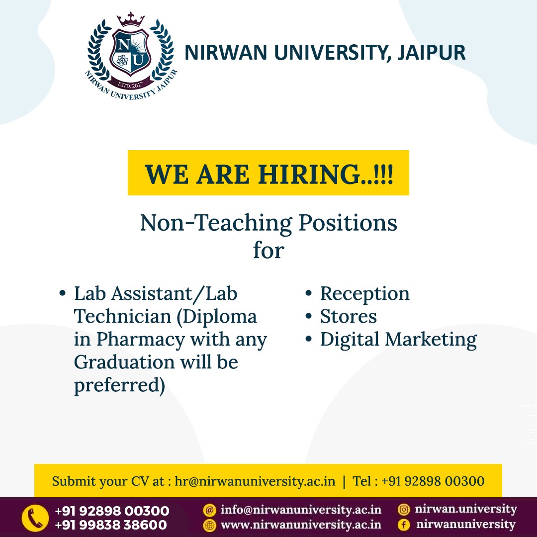 nirwanuniv's tweet photo. We are hiring !
for Non-Teaching Positions
Submit your CV at: hr@nirwanuniversity.ac.in
+91 9289800300, +91 9983838600
or Visit our Website https://t.co/sh1DjW1rdh
#Wearehiring #Hiring #jobopening #latestjob #newopenings #Nonteaching #Labassistantjob #NirwanUniversity https://t.co/Kwo9nK87HP