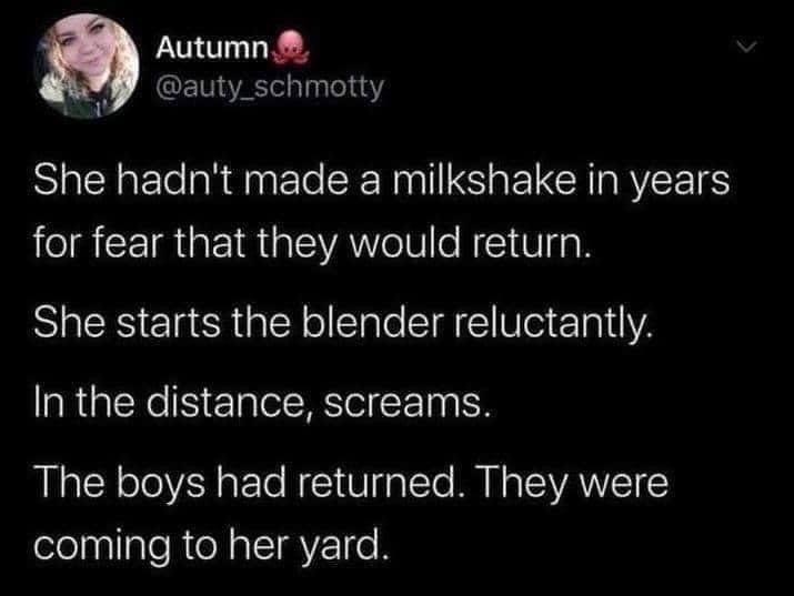 SarahofGolding's tweet photo. This
Needs
Tb be
An
Audio
Fiction
Whoโs in?
#MyMilkshake https://t.co/fr6u9gLNbE