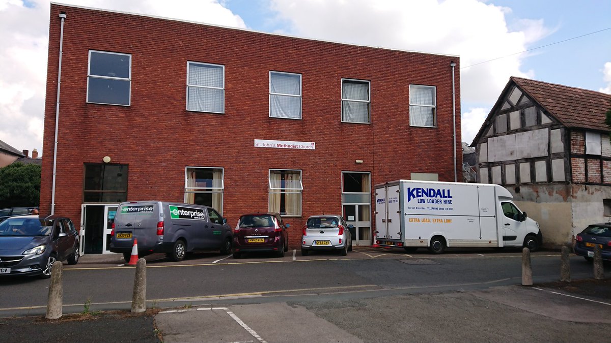 orangearrowman's tweet photo. @Pilgrimage2012 Pilgrimage vehicles lined up outside our Hereford base,  St John's Methodist Church Hall https://t.co/IIQYaiBKxd
