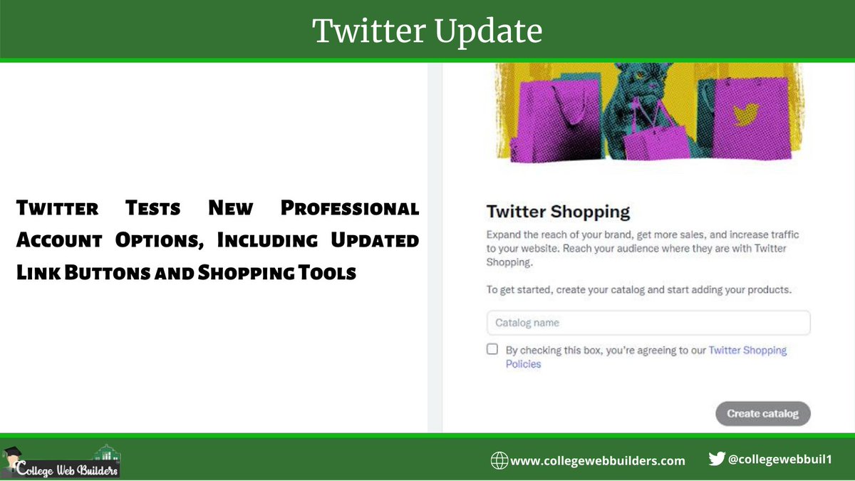 Collegewebbuil1's tweet photo. Twitter's gradually adding more choices to its Professional Accounts tools, with new, variable link CTAs presently being carried out to business clients in the application.
#collegewebbuilders #twitterupdate #professionalaccount #option #linkbuttons #shoppingtools #updates https://t.co/KXRpePC0P3