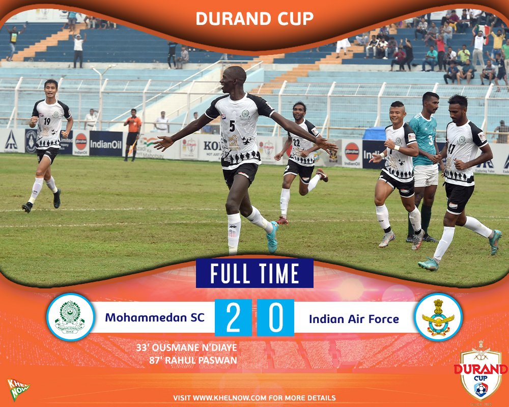 KhelNow's tweet photo. 📢𝗙𝗨𝗟𝗟-𝗧𝗜𝗠𝗘!📢

@MohammedanSC go on 🔝 of Group A and become 1️⃣st team to qualify for the @thedurandcup knockouts!! ⚫️⚪️

💥 #MDS 2️⃣-0️⃣ #IAF 

#IndianFootball #DurandCup #DurandCup2022 #MDSIAF https://t.co/PqgSQSfoXr
