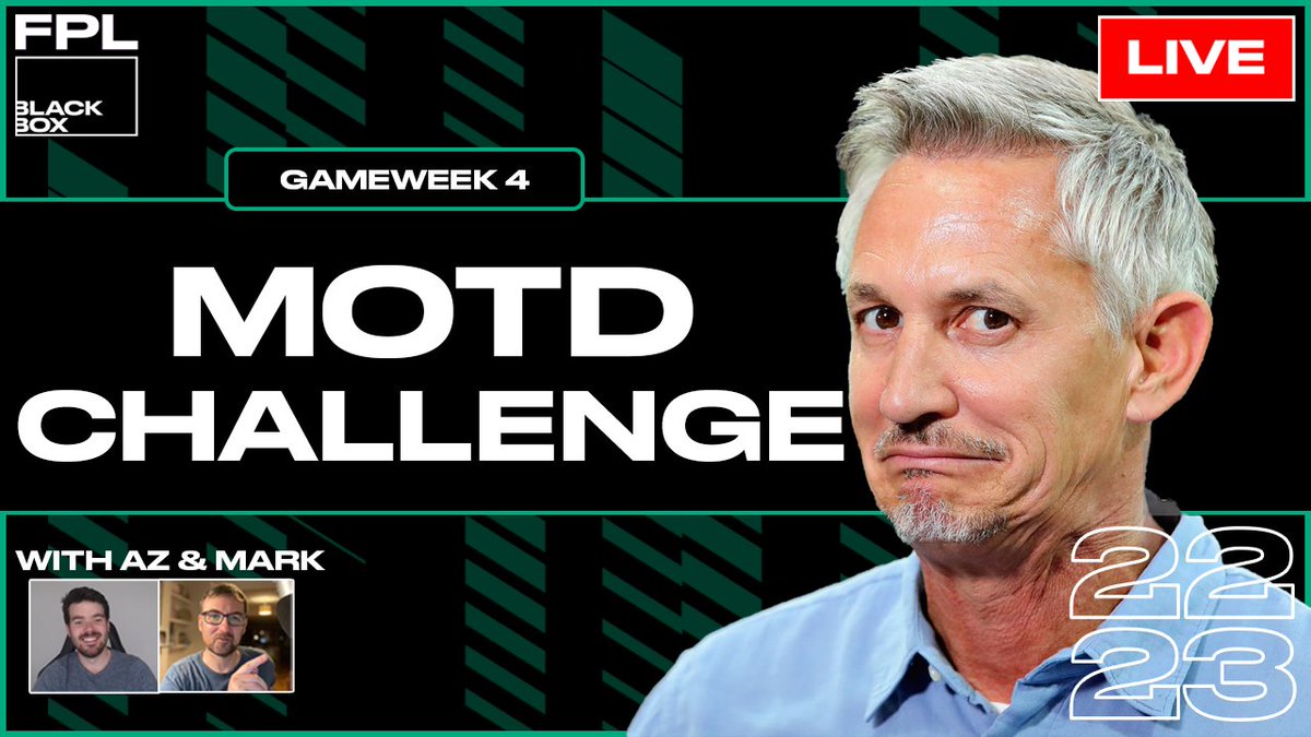 FPLBlackBox_'s tweet photo. Join @FFScout_Mark and @ffscout_az tonight for the Match of the Day challenge!

They'll have avoided all the scores and #FPL returns all day, and will be experiencing the highs and lows of each match live tonight from 22:20 UK time.

Tune in here: https://t.co/D1Dzhwn0w6 https://t.co/Ss9Age03et