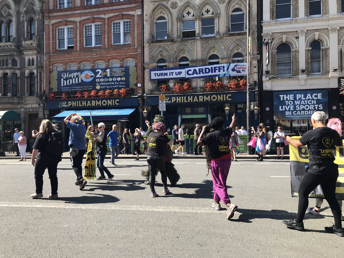 jo_bartosch's tweet photo. Organised by the brave  lesbians of @GetTheLOutUK They said they had to leave the march after being told by @swpolice that they would be arrested. At one point trans activists tried to wrestle their banners from them. Lesbians protesting rape culture not welcome at #cardiffpride https://t.co/UhA2gnp7yO