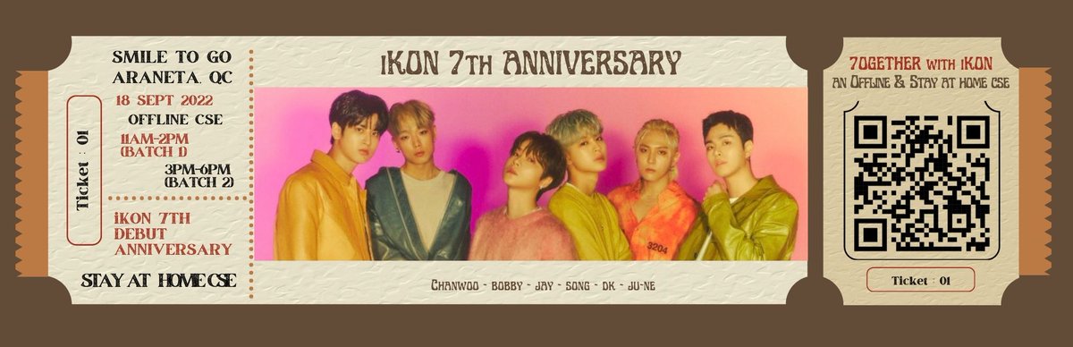 iKONLMTEAM's tweet photo. Annyeong PH-iKONICS! 
Come celebrate iKON's 7th Anniv. with us.
Those who are unable to attend the event may also place an order. Successful registrants can scan their tickets and listen to iKON's new song.

DOO: 31/08/22

To participate:
https://t.co/DsgOEKDFvs

Thank you! https://t.co/TkJ7nnzuki