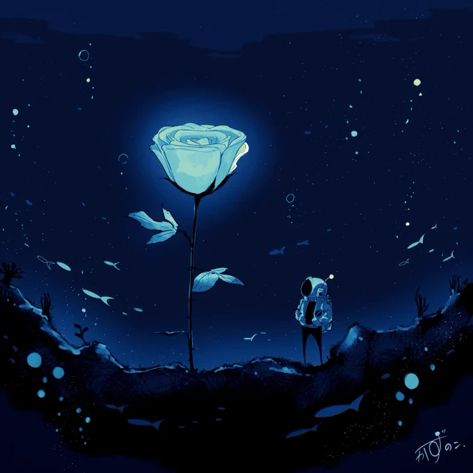 海底に咲く大輪の薔薇#イラスト 
