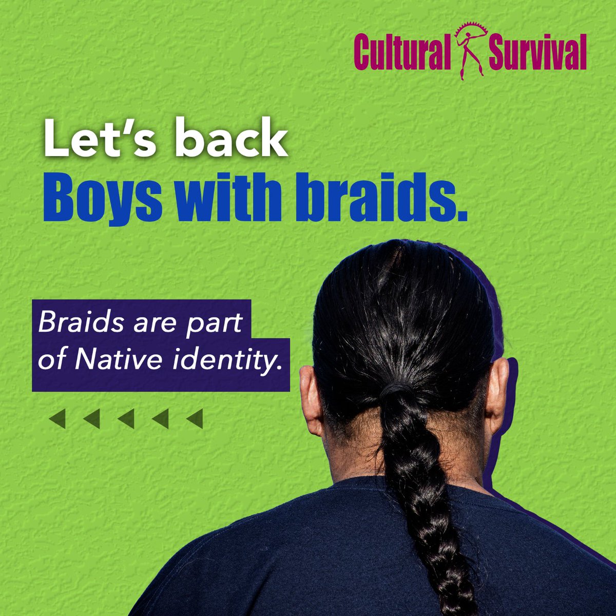 CSORG's tweet photo. It's back to school for many children. It's also time to stand with boys with braids. Braids are part of Native identity and culture. #IndigenousYouthRising #CulturalSurvival #Proud2BIndigenous #Stopbullying https://t.co/F6S2SwQeuh