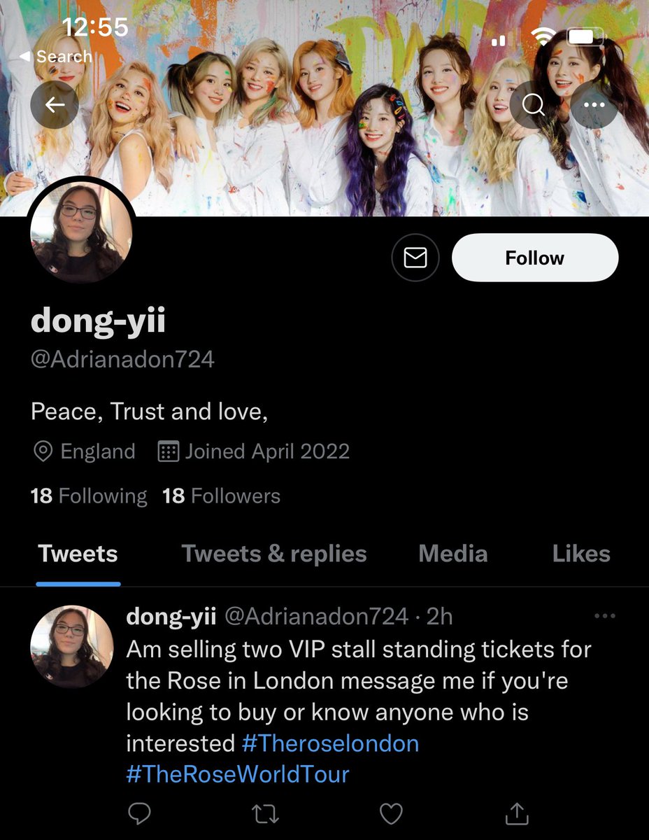 peachy_n4n4's tweet photo. S C A M M E R

That person scammed my friend, don’t buy from them!!!!!!! They blocked both of us!

“ Am selling two VIP stall standing tickets for the Rose in London message me if you're looking to buy or know anyone who is interested #Theroselondon #TheRoseWorldTour ” https://t.co/q9cjduIDto