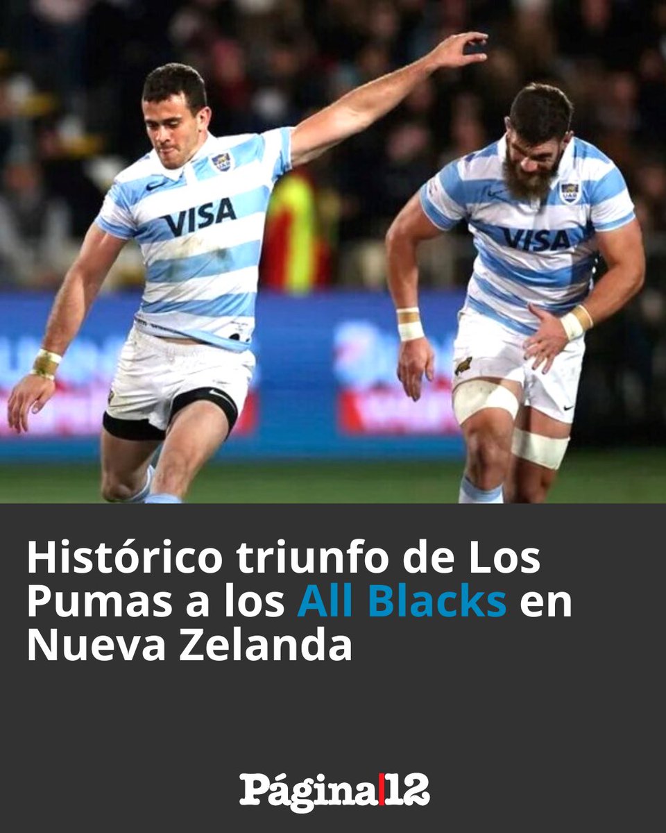 pagina12's tweet photo. 🇦🇷 POR PRIMERA VEZ EN LA HISTORIA 

👏 Los Pumas consiguieron su primer triunfo en Nueva Zelanda al vencer esta madrugada a los poderosos All Blacks por 25 a 18. Con este histórico triunfo, quedaron primeros en el Rugby Championship 2022. [https://t.co/eiy0lHqVQ8] https://t.co/reNgv3hpah