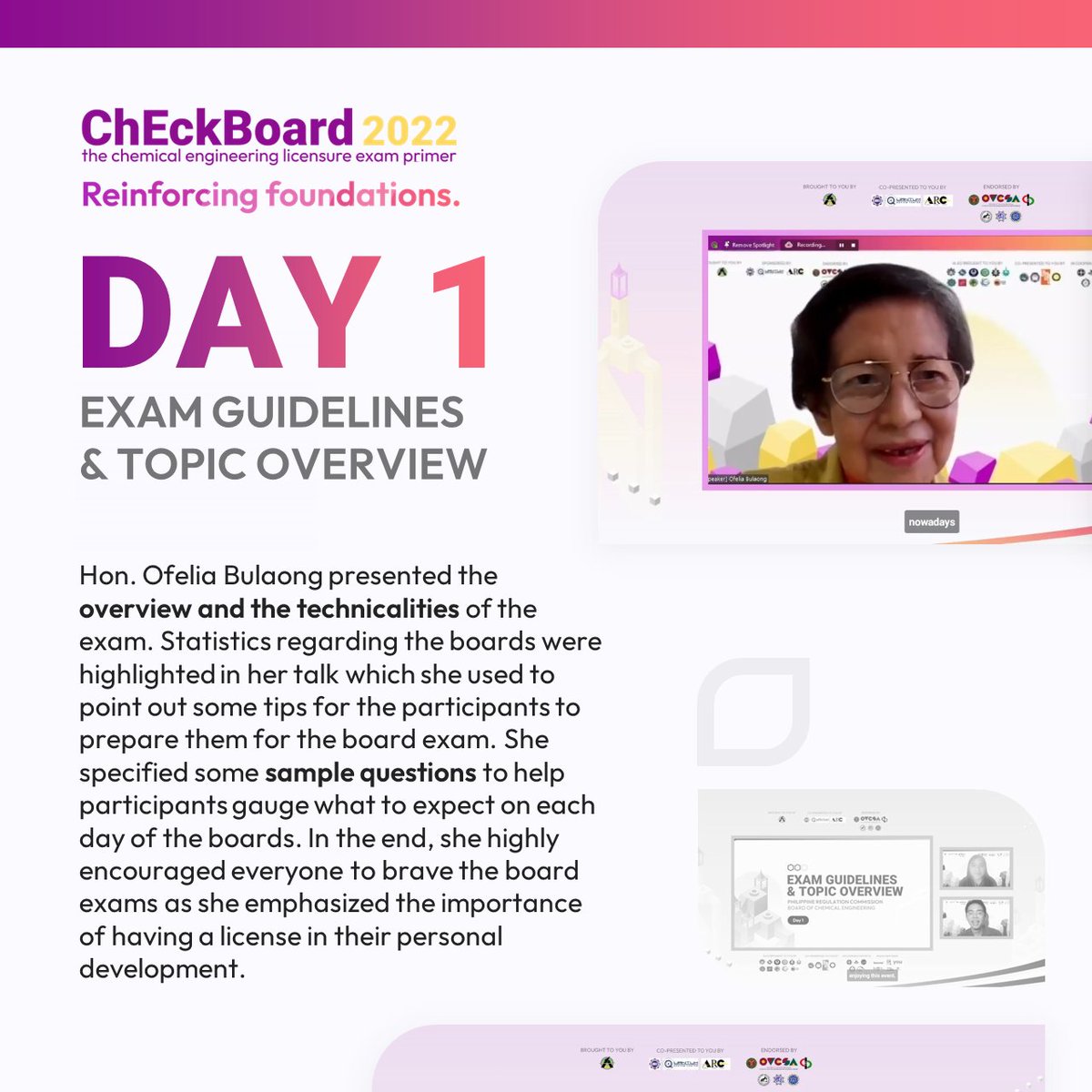 ChEckBoard2024's tweet photo. As the event reached halfway through, view the images below for a short recap of Day 1.
We hope that you join us tomorrow from 12:30 PM - 4:30 PM via Zoom and Facebook Live as we continue reinforcing your foundations!
#ChEckBoard2022
#ReinforcingFoundations https://t.co/DSqwufZnRS
