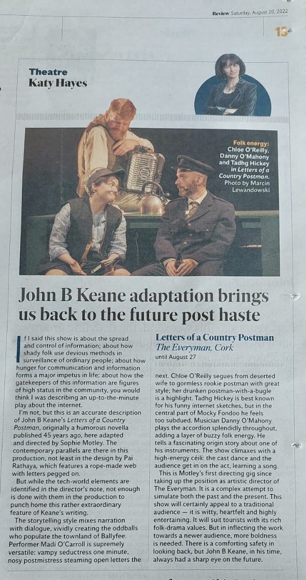 Danny O’Mahony (@dannyomahony) on Twitter photo After a wonderful summer <a href="/EverymanCork/">The Everyman</a> tonight is the final night of ‘Letters of a Country Postman’. What a pleasure to share the stage with the talents of <a href="/TadhgHickey/">Tehran Tadhg</a> @MadiOCarroll, Chloe O’Reilly. Huge thanks to <a href="/motleysomo/">Sophie Motley</a> & crew After a wonderful summer <a href="/EverymanCork/">The Everyman</a> tonight is the final night of ‘Letters of a Country Postman’. What a pleasure to share the stage with the talents of <a href="/TadhgHickey/">Tehran Tadhg</a> @MadiOCarroll, Chloe O’Reilly. Huge thanks to <a href="/motleysomo/">Sophie Motley</a> & crew