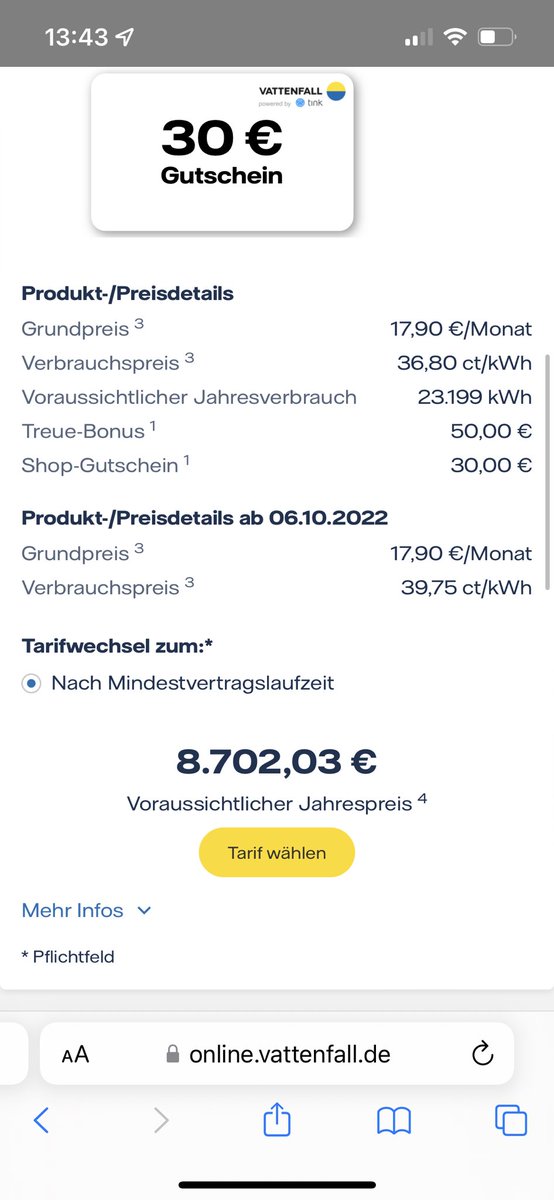 fridward's tweet photo. 39,75 Cent die kWh Gas , das ist mein  „Treuangebot“ von #Vattenfall. Ist das der neue Bestpreis oder gehts noch teurer? https://t.co/2gRHWlBubR