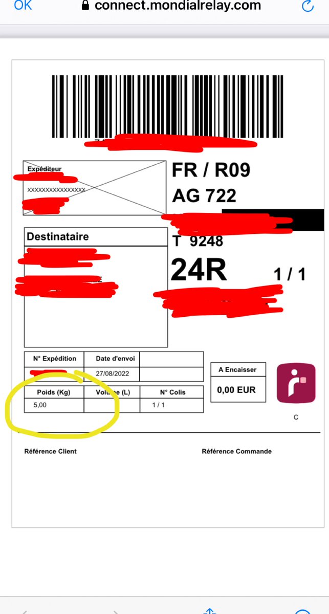 skraanki's tweet photo. J’ai envoyer un colis de 5 kilo. 
Le client m’a contacter pour me dire qu’il contenais un réveil et du polystyrène. 
Voilà également la preuve avec le bon d’envoi. https://t.co/rPApzwTs32