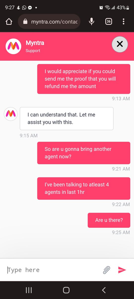 Iamrinumary's tweet photo. @myntra Same case with me. My order was not delivered and when inquired they canceled my order and said they issued refund.I paid it instantly and they needs 10days to refund??Wat kind of process is that.Are u rolling all these money in sharemarket or other business?? #myntrascam https://t.co/icMSWUhMT1
