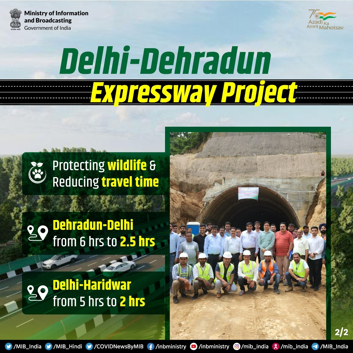 MIB_India's tweet photo. Building #NewIndia 🇮🇳 through #PragatiKaHighway🛣️
Delhi-Dehradun Expressway Project
🔷Asia’s longest elevated wildlife corridor (12 kms) under construction
🔷To Protect wildlife & reduce travel time too
🔷Travel time between Dehradun-Delhi to come down to 2.5 hrs https://t.co/antXKvv1By