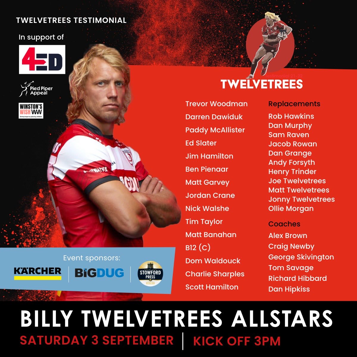 Teams news update! Couple of tight hamstrings and calf’s in the training camp! Few changes! ⁦@gloucesterrugby⁩ ⁦@classiclions97⁩ get your tickets now and come support ⁦#4Ed and raise as much money as we can for ⁦@edslater⁩ and MND tickets.gloucesterrugby.co.uk/selection/even…