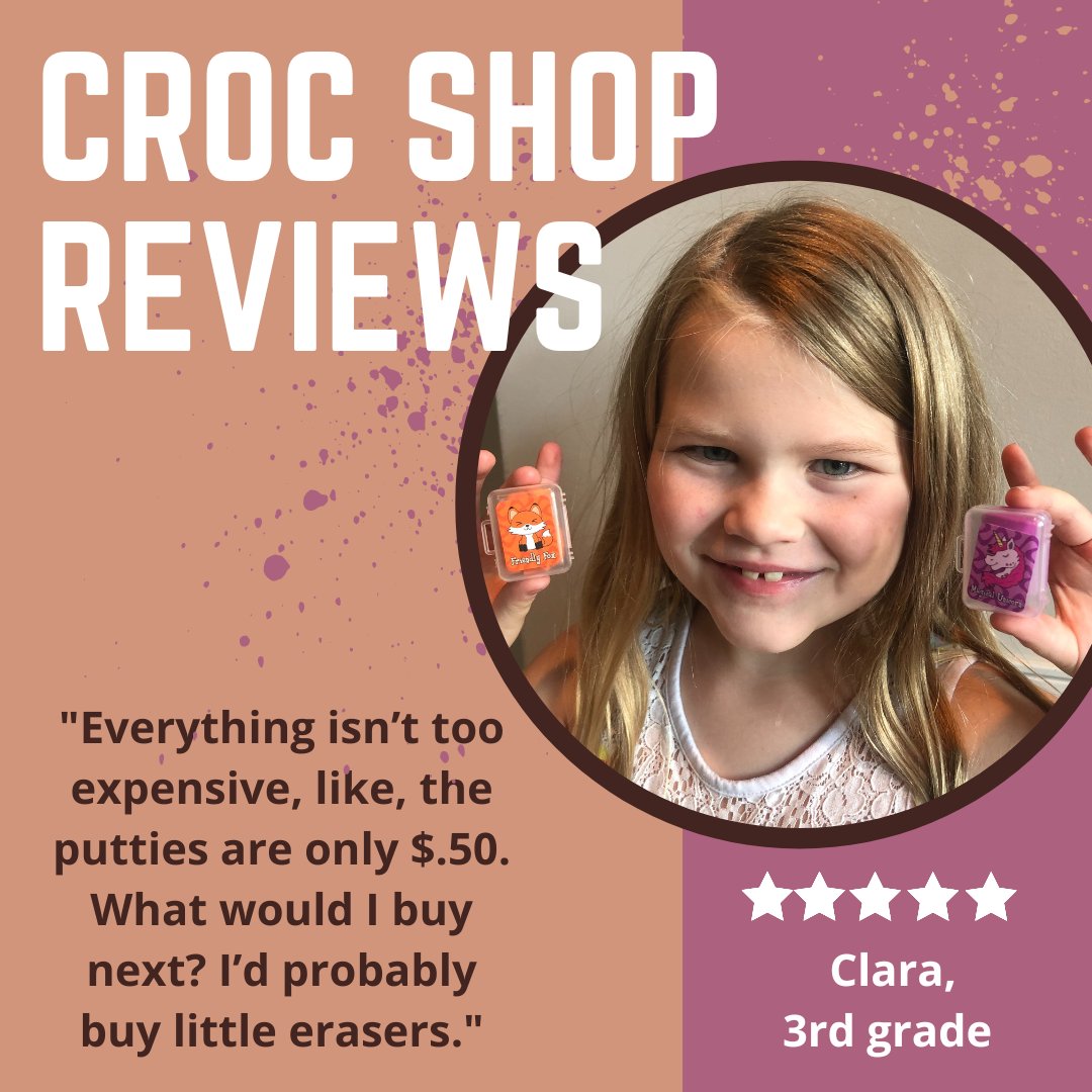 The Croc Shop is open for students from 8:00-8:25 a.m. on their designated day. Kids must report to their classroom first.

🐊K-3rd grade - Tuesdays
🐊4th - 5th grade - Thursdays

Cash only! Small bills and quarters preferred.