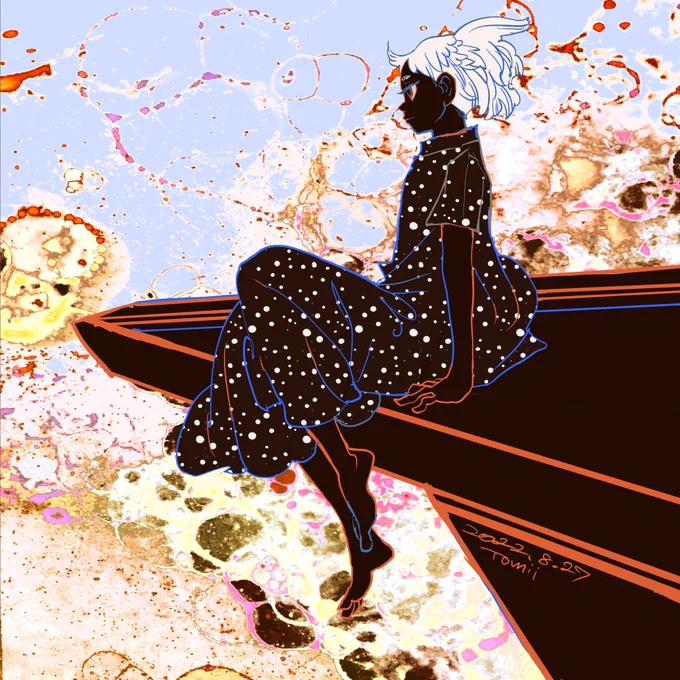 泡の跡:お子が作ったバブルアートを使わせてもらった。先日初めて知りましたが、バブルアート面白い描画技法ですね 