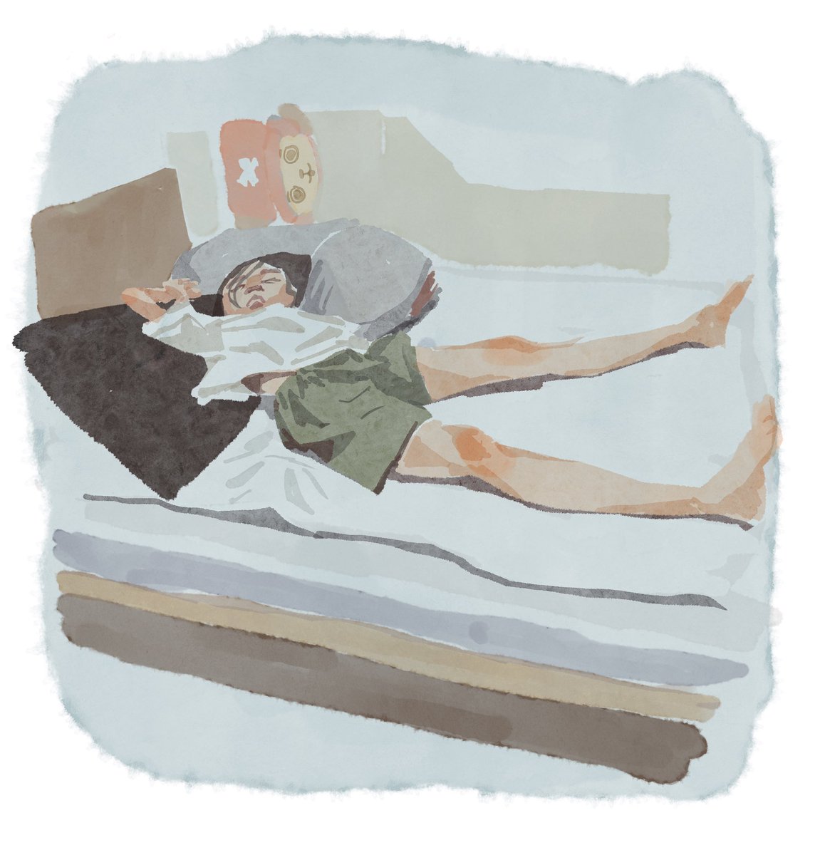 「最近真ん中の娘が一緒に寝ようと部屋へやってくる。嬉しいけど寝相の悪さが酷すぎて寝」|tomokazuyoshidaのイラスト