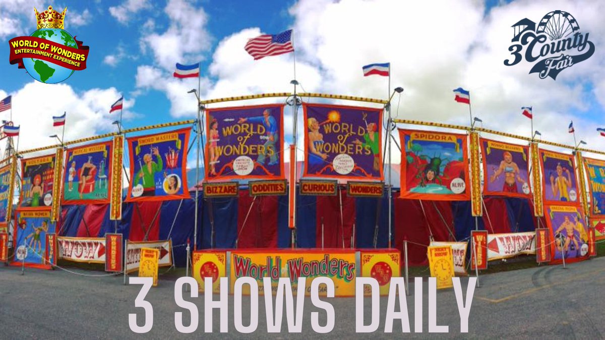 ThreeCountyFair's tweet photo. Featuring 10 jaw-dropping acts, including Sword Swallowers, Strong Lady, Fire Eaters, Magicians, Hollywood Divas of Danger, Human Blockheads, Escape Artists more at the 2022 @ThreeCountyFair !  With three amazing shows daily, Sept. 2-5, you will want to see it again and again!! https://t.co/Vps4h8T0cQ