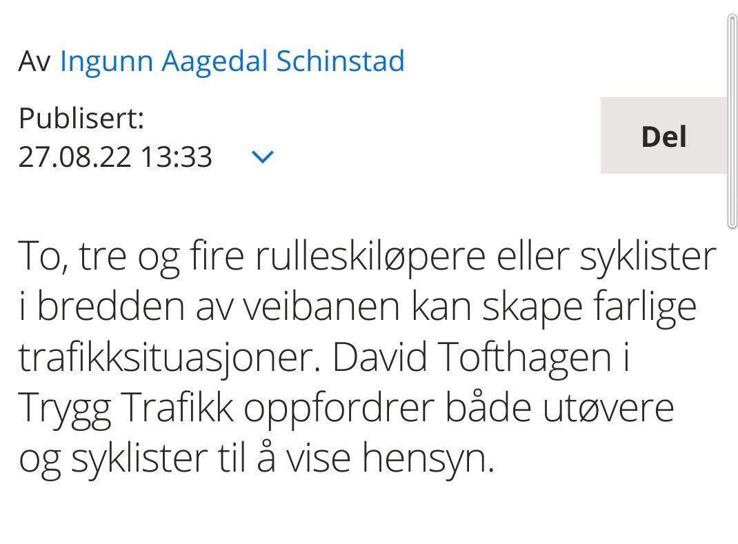 DagVagsnes's tweet photo. Vi kan alltid regne med #tryggtrafikk. Selvfølgelig er det de myke trafikantene som er synderne mot paragraf tre og derfor må skjerpe seg. De plager jo de harde trafikantene, må vite. https://t.co/c2B1O1vJzn