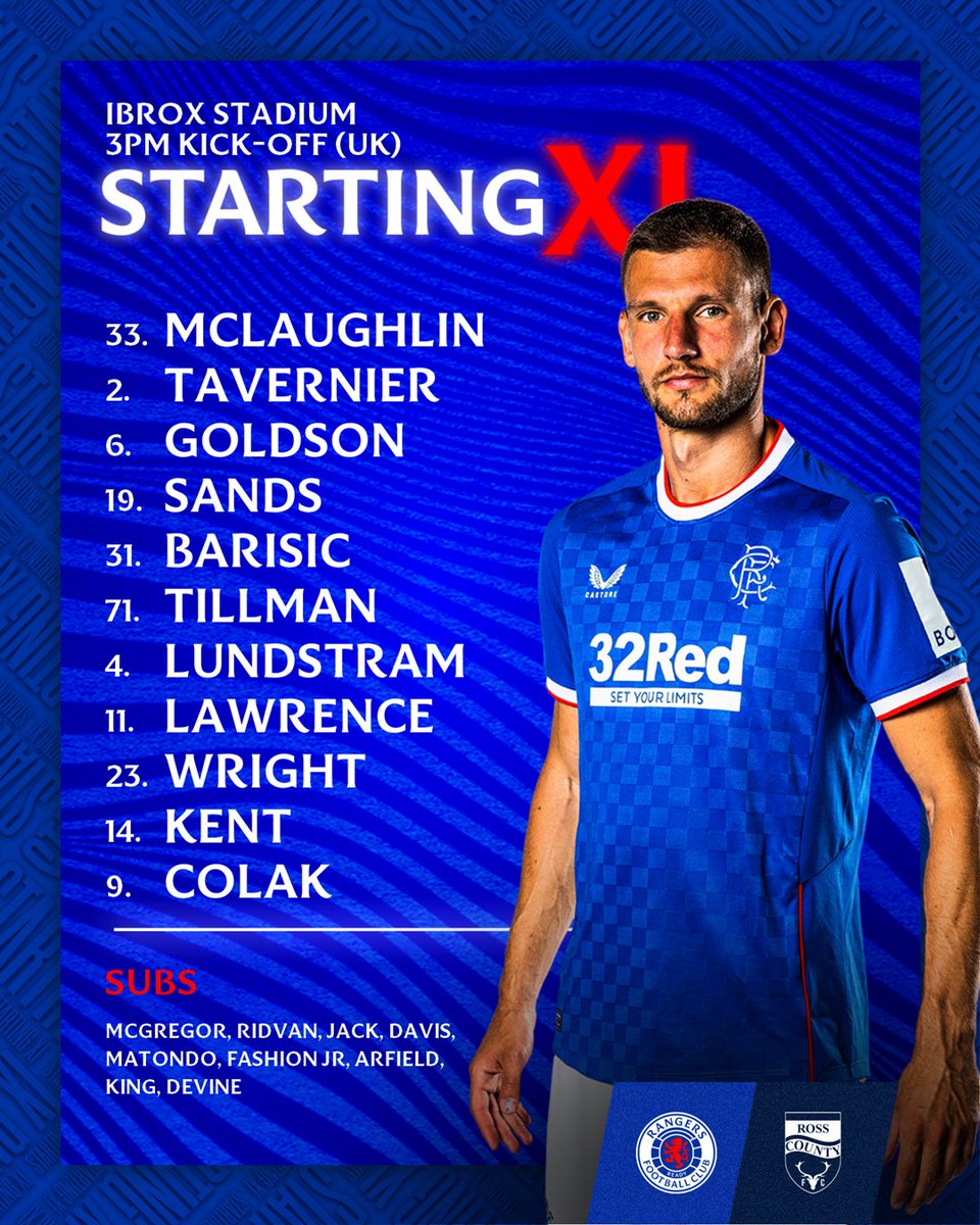 RangersFC's tweet photo. 🆕 Today’s #RangersFC team to face @RossCounty at Ibrox.

🗒️ Full Team News: https://t.co/2LJdK2LT8p https://t.co/ViwkZ2oexn