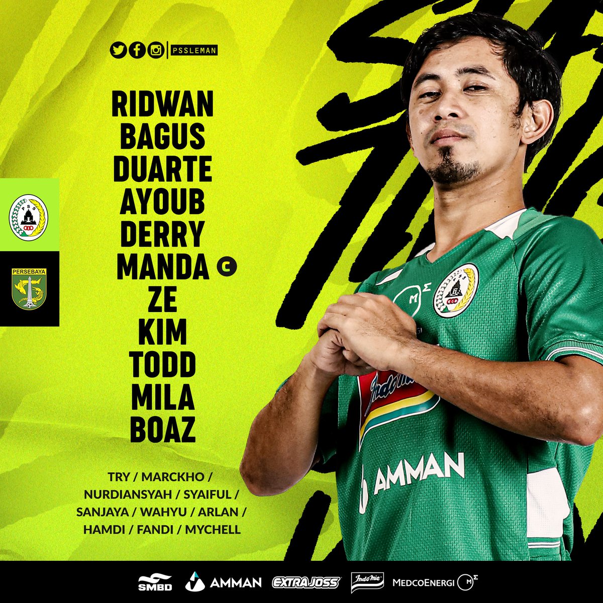 PSSleman's tweet photo. Penggawa Laskar Sembada yang akan tampil malam hari ini menantang Persebaya Surabaya ✊🦅

#PSS #UnityForOurGlory #PSSvsPersebaya #PSSday https://t.co/nOoy04ylyZ