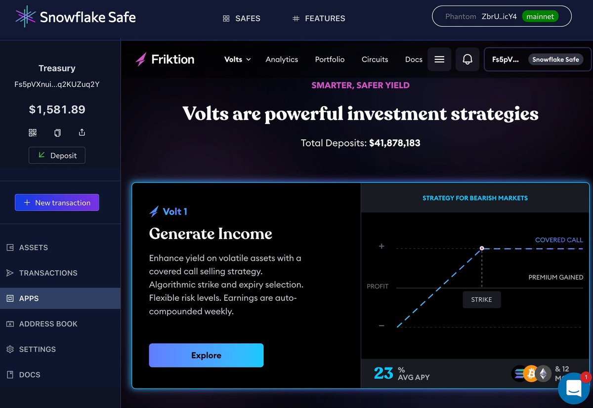 snowflake_sol's tweet photo. Incredibly excited to bring the first ever @gnosissafe multisig integration experience to Solana, this time with the amazing team at @friktion_labs.

We've been working super hard to bring this to reality. Now from our App Store, users can interact directly with Friktion! https://t.co/fGxur6S2j1