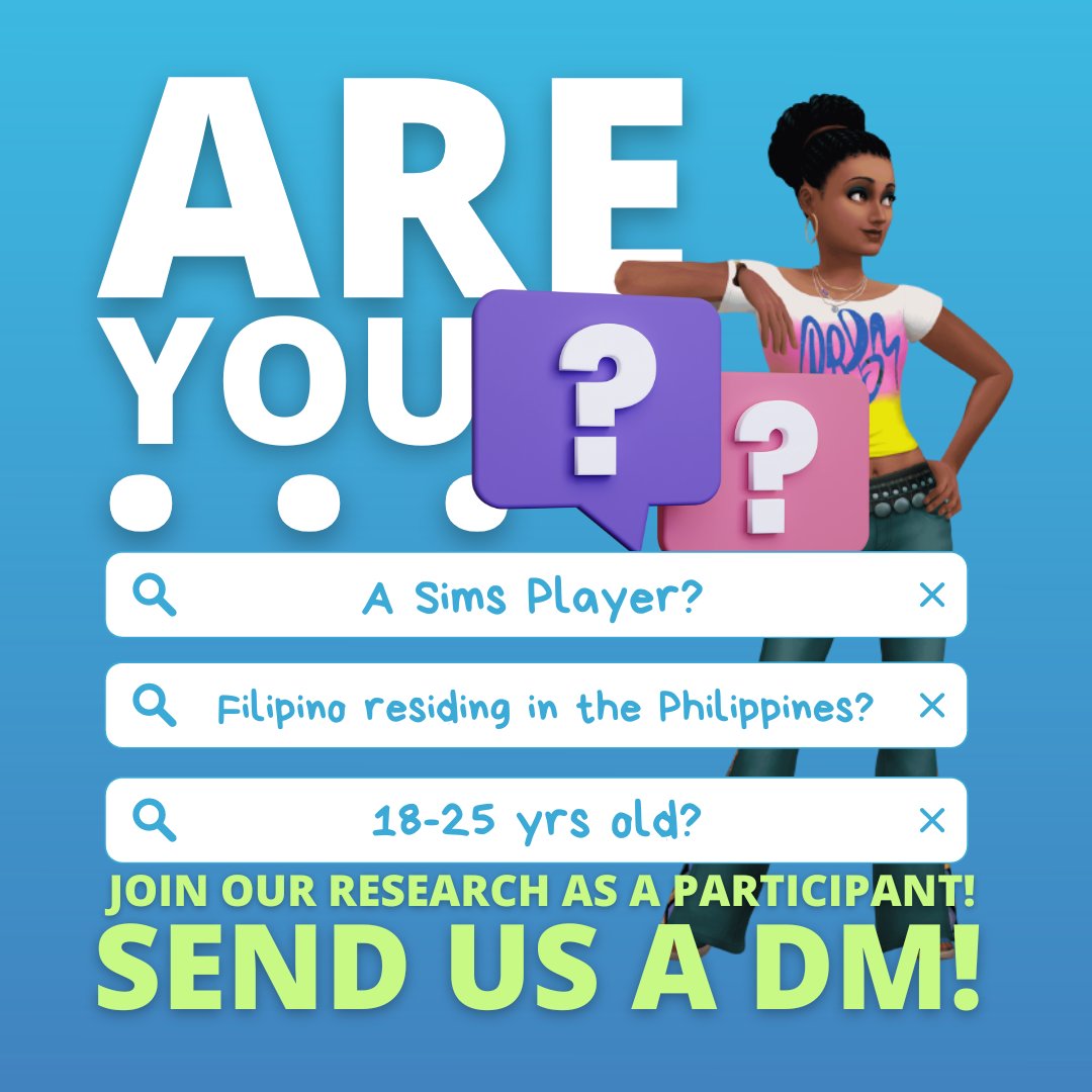 simsville's tweet photo. hiii!! currently doing a thesis about sims players. if y'all fit the criteria, pls dm me to learn more about the study!! #thesis #thesims and pls rt so this reaches more ppl! thank you so much! https://t.co/E2kT2L0xbq