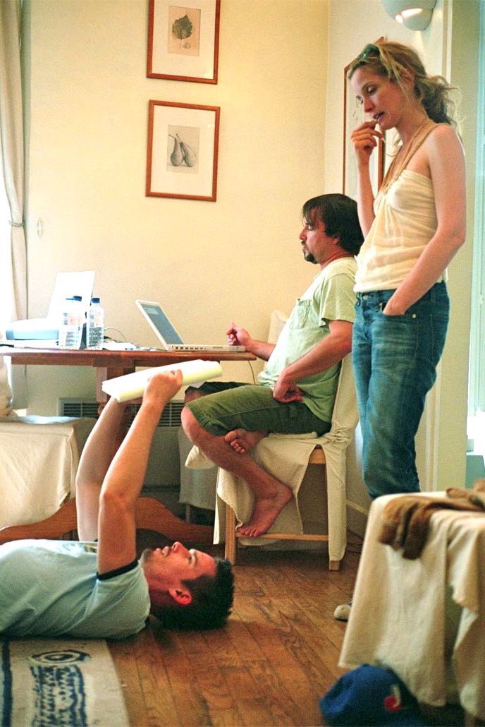 Jopolkadot's tweet photo. Julie Delpy, Richard Linklater &amp; Ethan Hawke

During the filming of Before Sunset https://t.co/SDr93xQyee