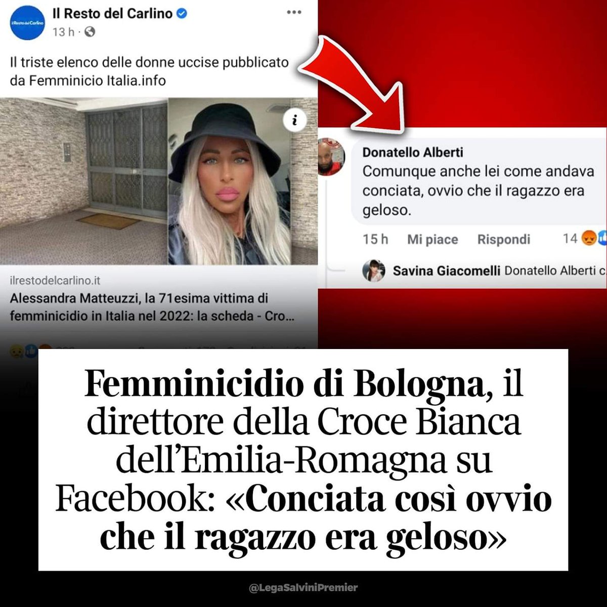AlessioColzani's tweet photo. ⚫ DIRETTORE #CROCEBIANCA: "LA #DONNA ASSASSINATA A #BOLOGNA? #CONCIATA COSÌ..."

@matteosalvinimi: "Ma come si può pensare e scrivere, una caz**ta del genere? Questo 'signore' deve solo vergognarsi".

🇮🇹 #iovotoLega 🗳️ #25settembrevotolega https://t.co/MHSOoZhygb