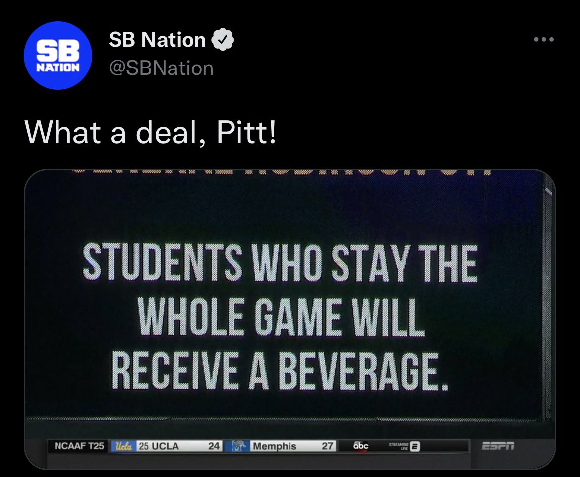 eersandbeers's tweet photo. If you’ve ever needed bribed with a free Mountain Dew to stay at a football game, you might be a panther #PittHateWeek https://t.co/dFbWaa3o3N