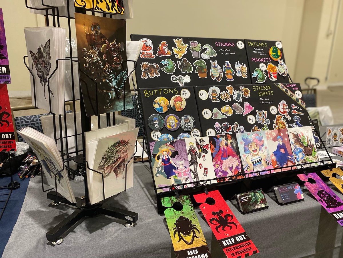 patrickwaughart's tweet photo. Stop by our table at Station Unity, Friday-Sunday. Kaiju, My Hero, fantasy art, video game characters, stickers, car scents, masks, magnets, and more. #stationunity #stationunity2022 #rainleafstudio https://t.co/nt3HeVR1Et