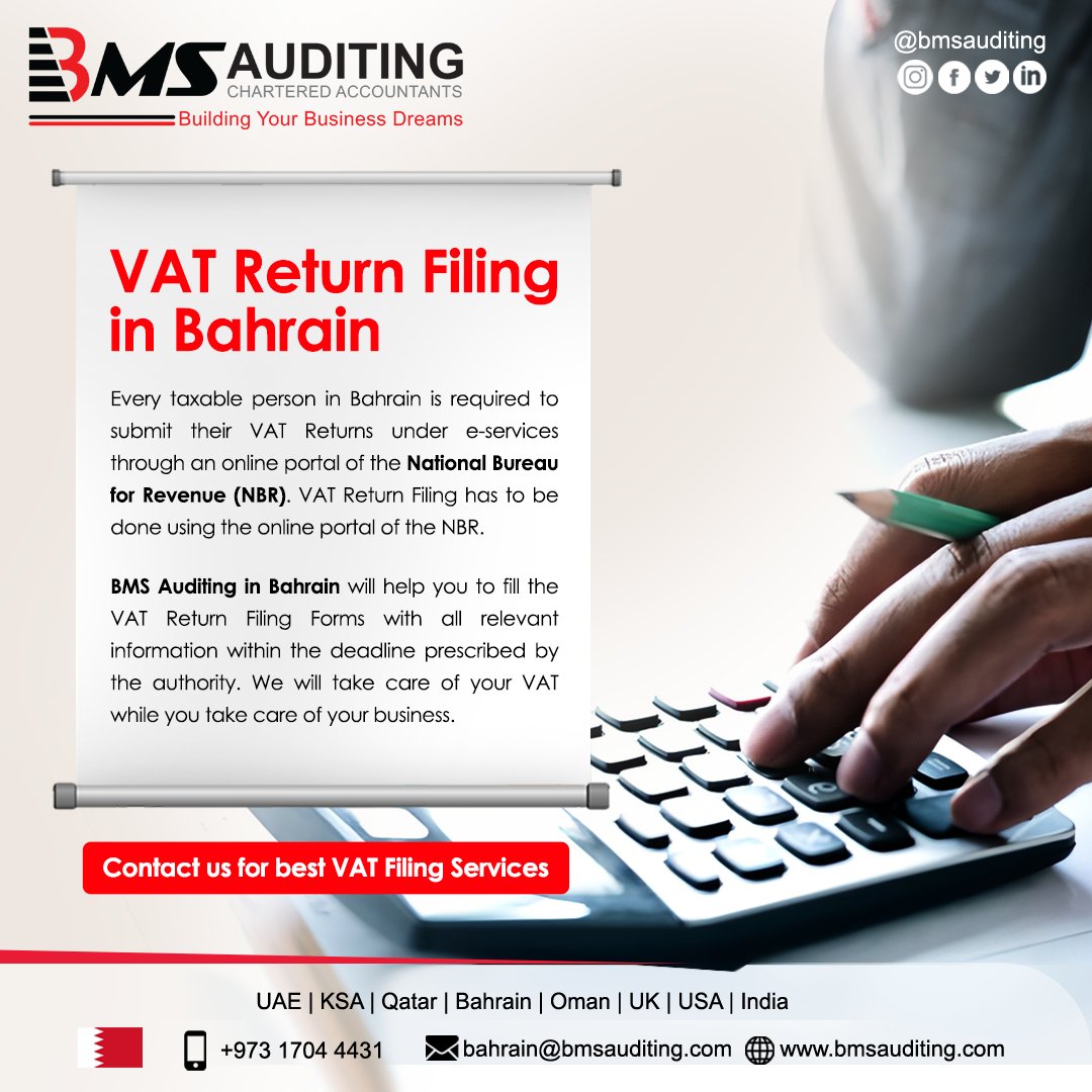 bms_auditing's tweet photo. We can handle VAT Return Filing in a more professional way and get it done for you while you focus on your business goals.
Visit https://t.co/Bq2TJ80ZzT for more info..
#VATreturns | #VATreturnFiling | #VATinBahrain | #bahrain | #bahrainbusiness https://t.co/zKoj6rmWya
