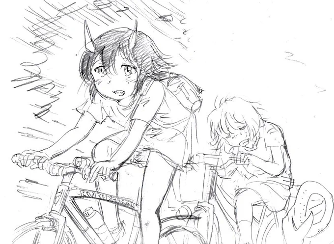 妄想サイクリング。ママチャリで付いてこれるユカも相当な健脚。 #ルリドラゴン 