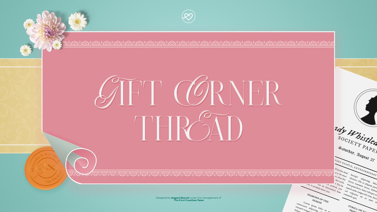 ⠀ ⠀
⠀ ⠀ ⠀
⠀ ⠀ M&amp;A: The Anthology of Love
⠀ ⠀ ⠀
⠀ ⠀ ━━━━━━━ 𓆩 ♡ 𓆪 ━━━━━━━
⠀ ⠀ ⠀⠀ ⠀ ⠀⠀ ⠀ ⠀⠀ ⠀ ⠀⠀ ⠀ ⠀⠀ ⠀ ⠀
⠀ ⠀ ⠀  Marcella⠀ &amp;⠀ Alonzo's 
⠀ ⠀ ⠀  Matrimonial Florilegium 

⠀ ⠀              Gift Corner
⠀ ⠀ ⠀
⠀