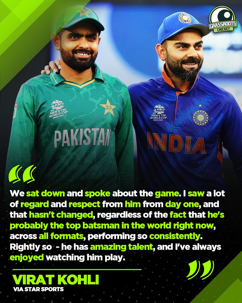 grassrootscric's tweet photo. Virat Kohli is in awe and admiration of Babar Azam's character!

#AsiaCup2022 | #INDvPAK | #PAKvIND https://t.co/MwLof5kA8Y