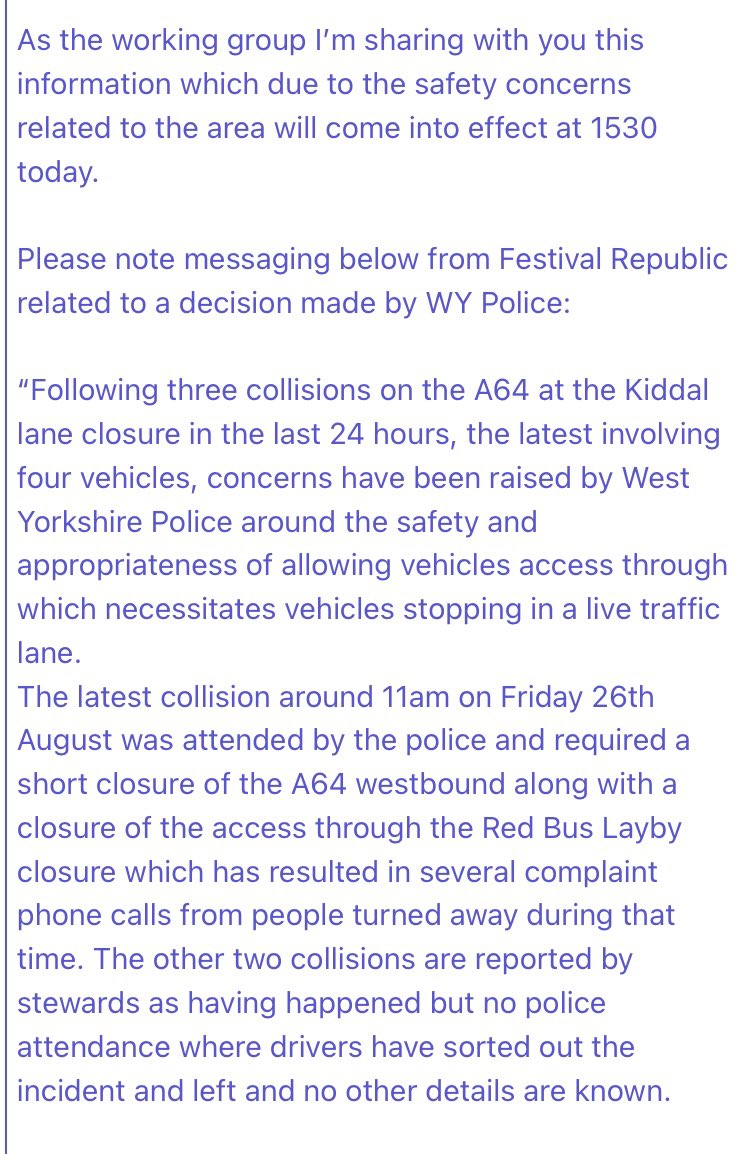 BIESPC's tweet photo. PLEASE READ. Notice from our Ward Cllr Regarding the RTC’s along A64 during Leeds Festival road closures. https://t.co/Seqyv9Nm3e