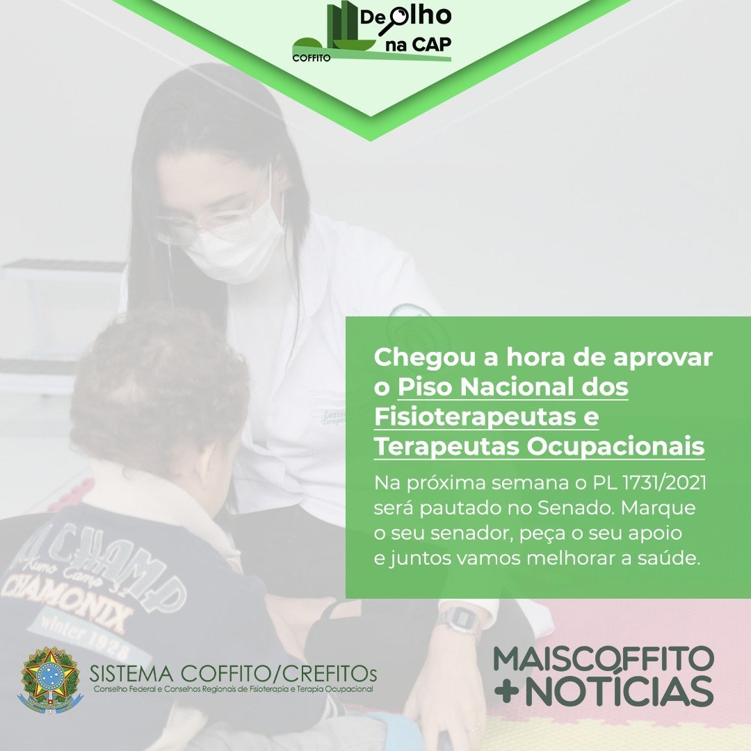 Coffito's tweet photo. O PL 1731/2021, que fixa um piso salarial nacional aos fisioterapeutas e terapeutas ocupacionais estará na pauta CAE, no Senado. A mobilização é de todos. Acione os senadores dos seus estados, marque e peçam que o #pl1731/21 seja aprovado.
https://t.co/1XX53DcL9N
#coffito https://t.co/Ud3BWWEiGf