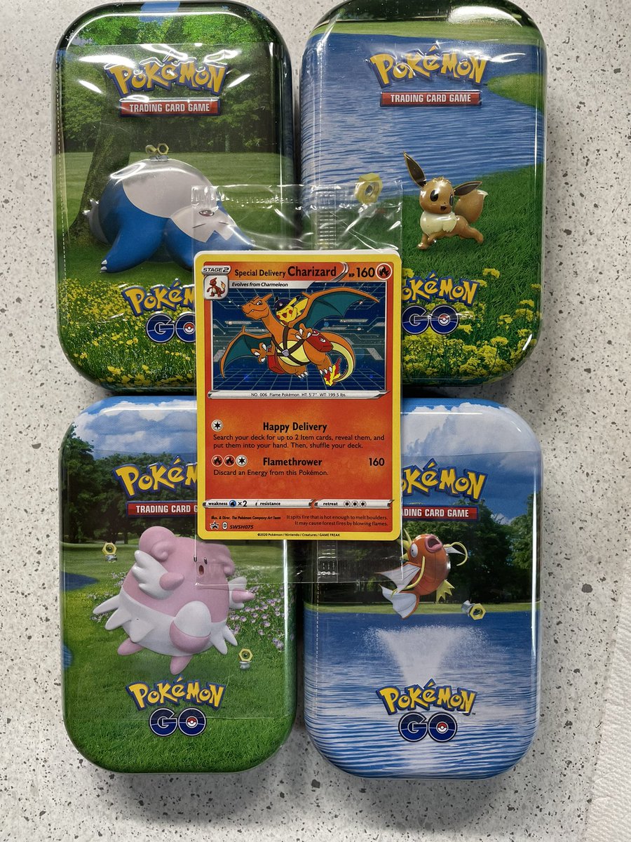 Poke_Dome's tweet photo. Just finally received my Special Delivery Charizard! I ordered it with 4 mini tins and it came in perfect condition. https://t.co/CBWdM0sSJp