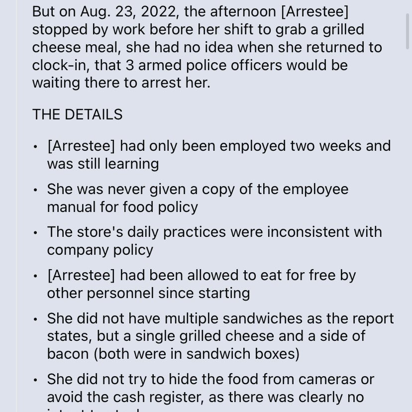fuckyouiquit's tweet photo. Since when is calling the cops for an employment policy issue the first response? Sure, let’s ruin this girls life over a fucking sandwich. Fuck this manager and fuck the cops for actually arresting her. This is bullshit. https://t.co/KzfHBuYOia