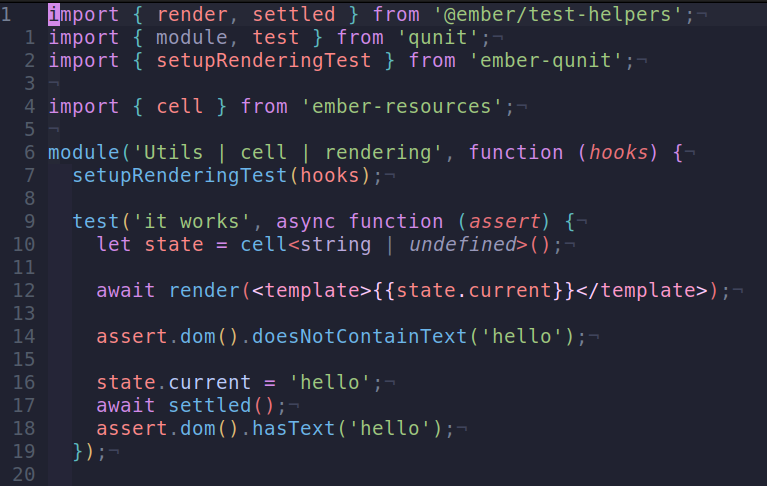 Testing in #EmberJS with TypeScript + Glint + <template>  is sooo nice. 🎉

Everything uses the appropriate scope, it just looks like it *makes sense*.