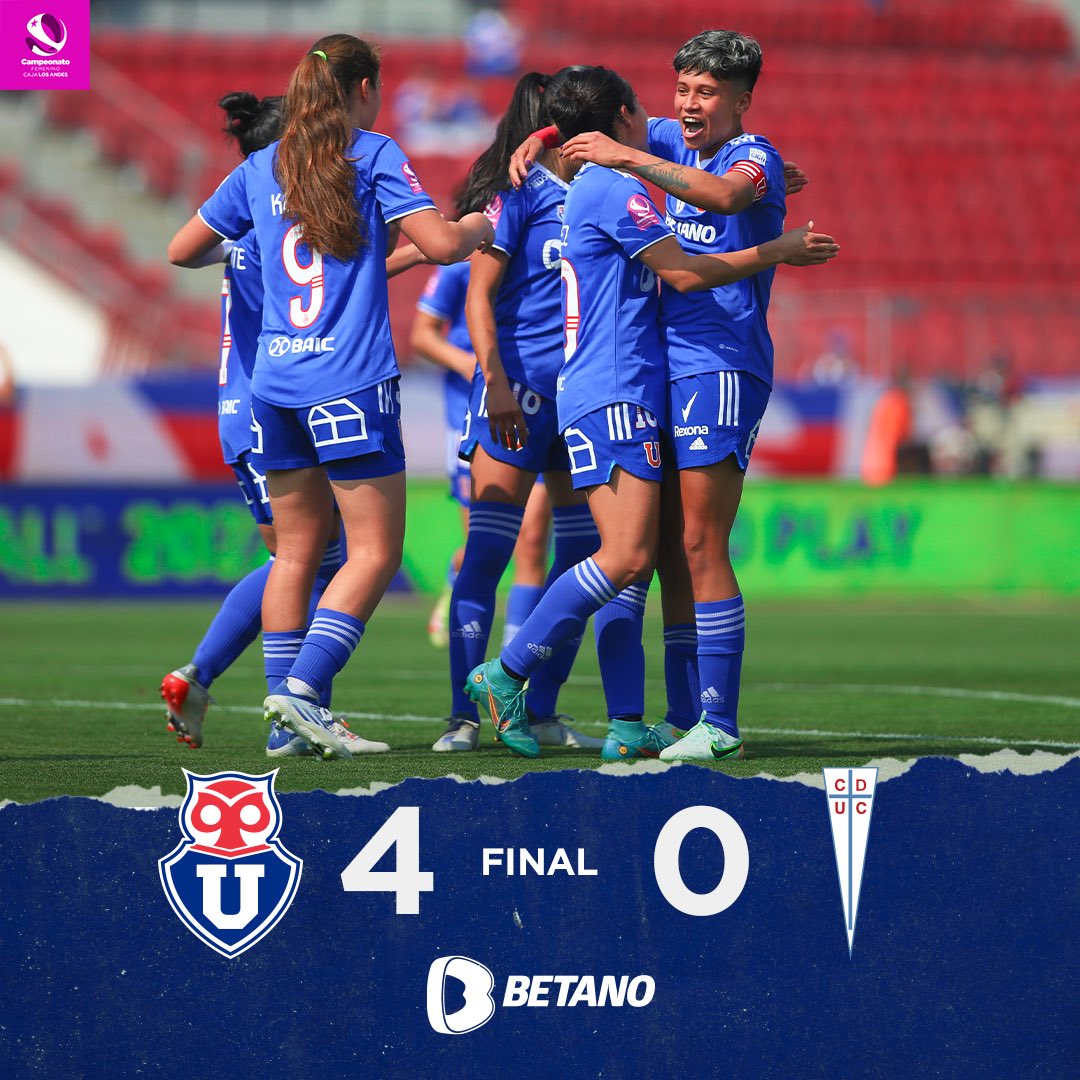 udechilefem's tweet photo. FINAAAAAAAAAAAAAL 🔥⚽️ 
Con goles de Rebeca Fernández, Yessenia López, Barbara Sánchez y Daniela Zamora derrotamos por 4️⃣-0️⃣ a Universidad Católica por la primera fecha de la Segunda Rueda del Campeonato #FemeninoCajaLosAndes 🏆 ¡Partidazo Leonas! 🔵🔴

#VamosLaU 🤘 https://t.co/Flt8WtCKRg