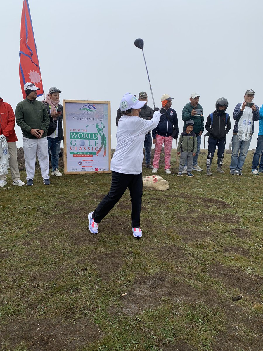 bheribas's tweet photo. Finally, I did it. My honour to inaugurate the TOP OF THE WORLD GOLF CLASSIC at Lo Thang standing  4600 meter high, the highest golf course in the world! 
I offered my gratitude to Thubchen Monastery by burning  butter lamps &amp;meditation while the daily Puja was in progress. https://t.co/Y66sD6K6s7