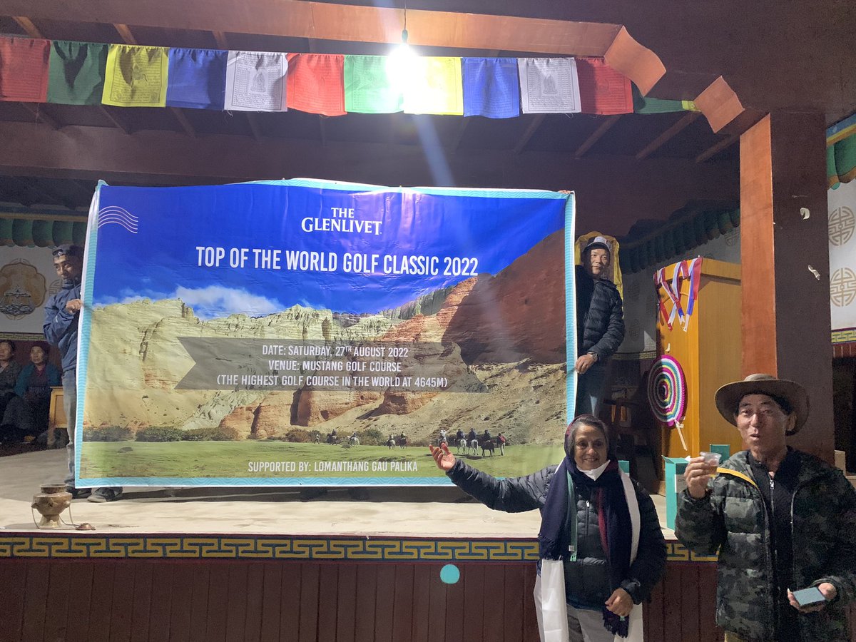 bheribas's tweet photo. Finally, I did it. My honour to inaugurate the TOP OF THE WORLD GOLF CLASSIC at Lo Thang standing  4600 meter high, the highest golf course in the world! 
I offered my gratitude to Thubchen Monastery by burning  butter lamps &amp;meditation while the daily Puja was in progress. https://t.co/Y66sD6K6s7