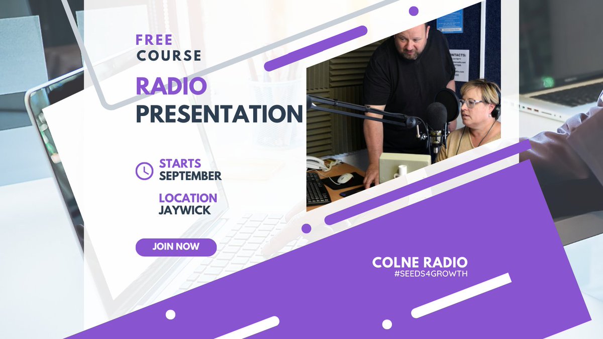 Colne Radio has many success stories in training #Tendring residents to learn broadcast skills. We'd like to add YOU to this roll call 👍 We're running a FREE radio production course starting in September. Tempted? Mail heather@colneradio.net #Seeds4Growth